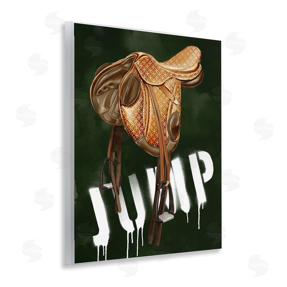 Ziwei Li Leather Saddle with Jump Spraypaint Wooden Wall Plaque Art Print