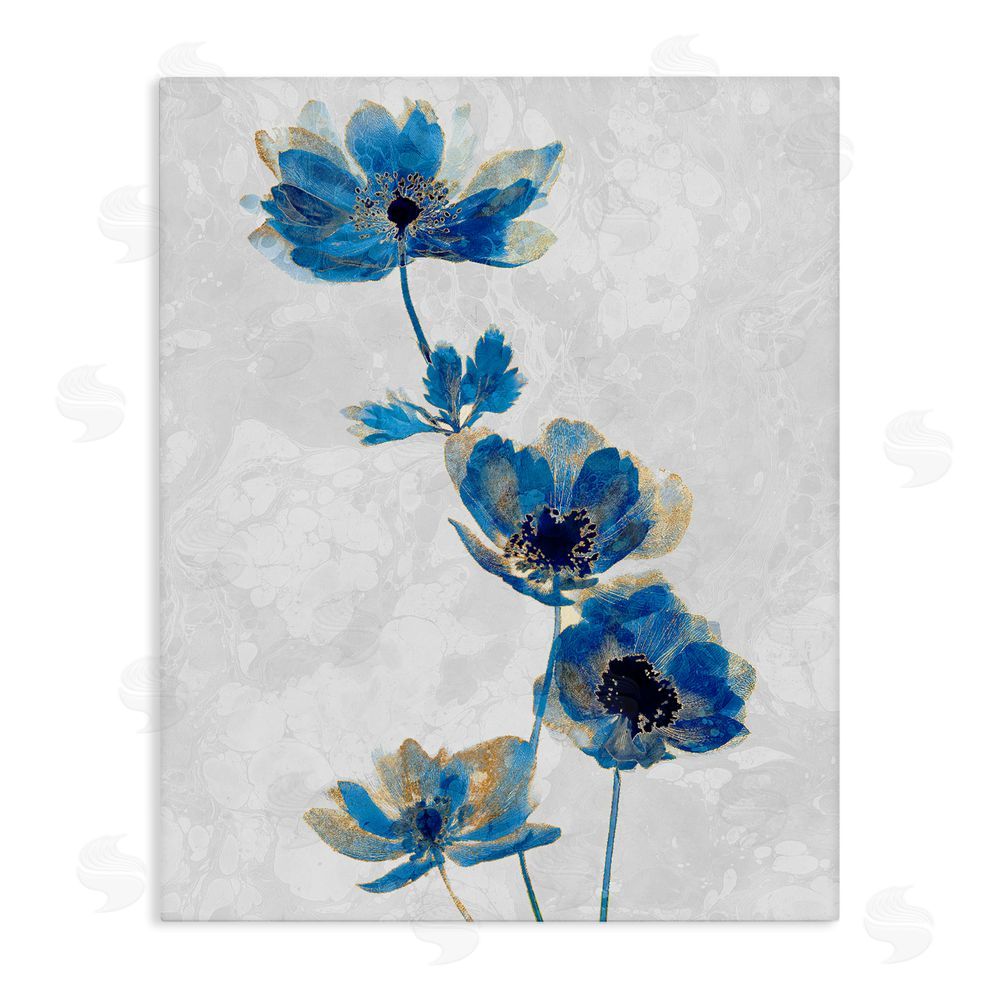 Ziwei Li Gilded Blue Anemone Blooms Stretched Canvas Wall Art Print