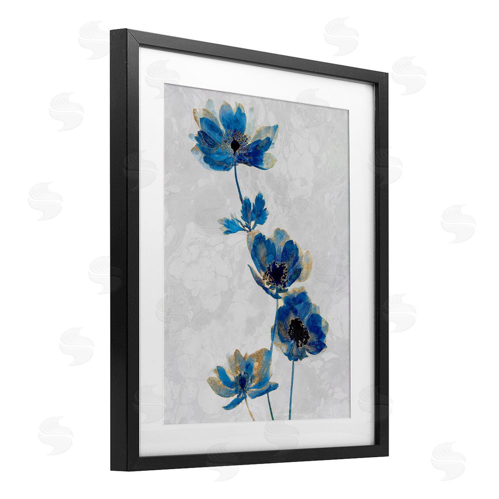 Ziwei Li Gilded Blue Anemone Blooms Black Framed Print Under Glass Wall Art