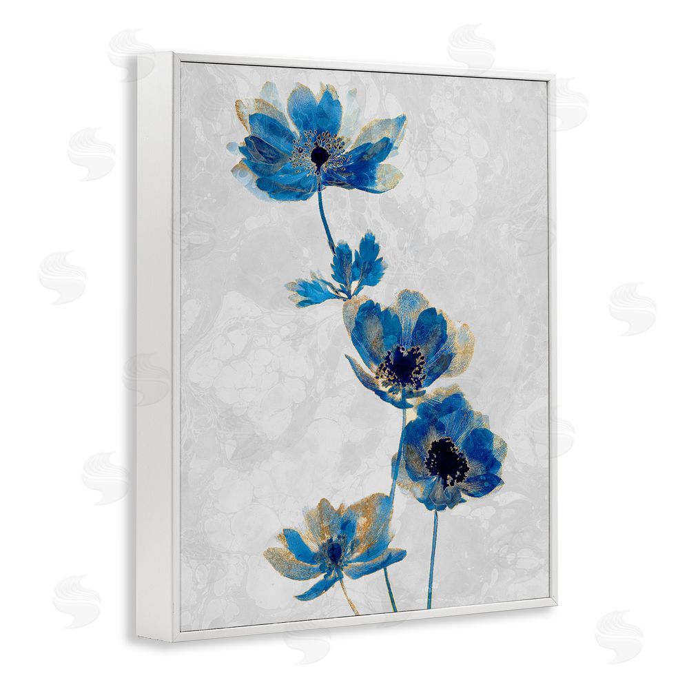 Ziwei Li Gilded Blue Anemone Blooms White Framed Giclee Wall Art Print
