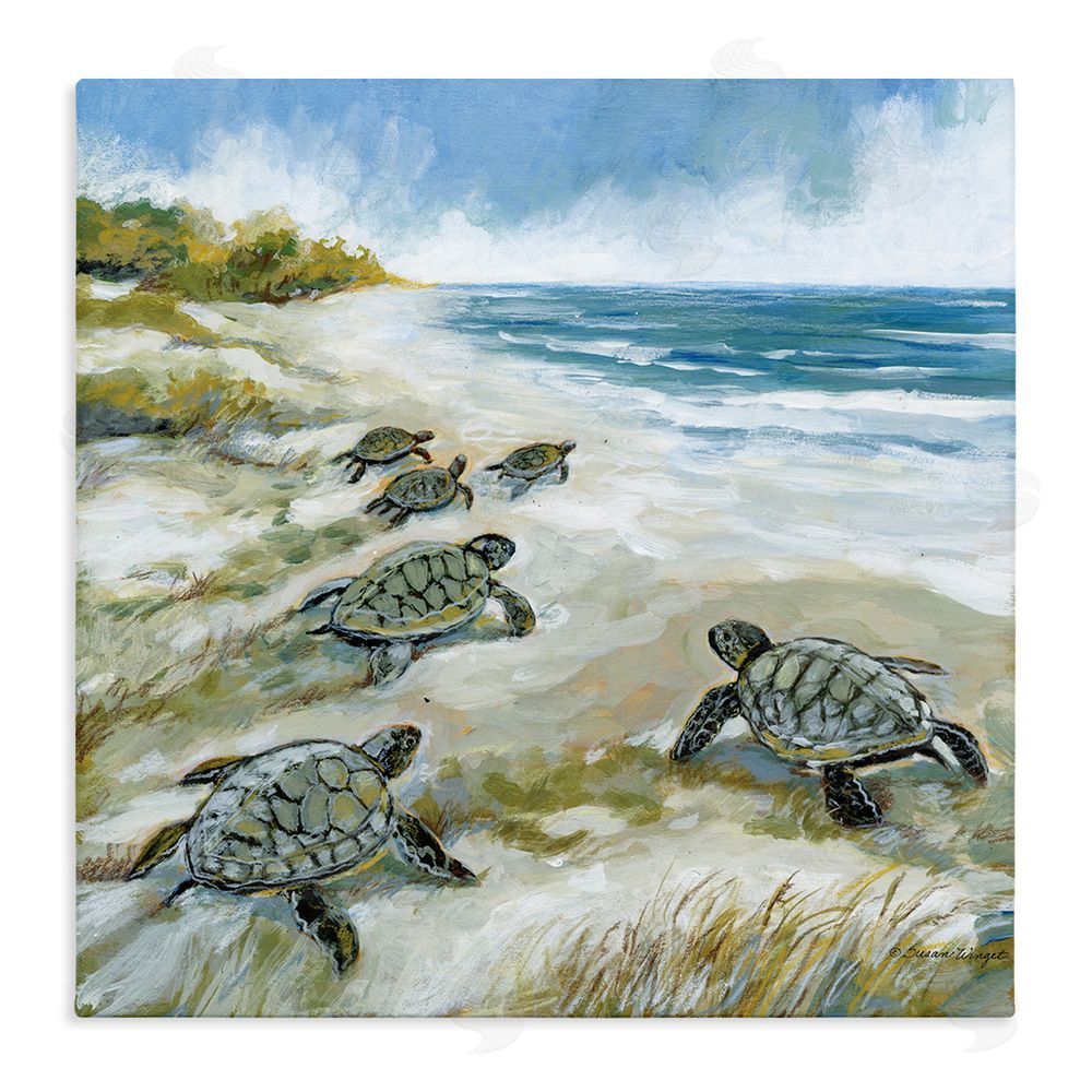 Susan Winget Baby Sea Turtles on Beach Stretched Canvas Wall Art Print