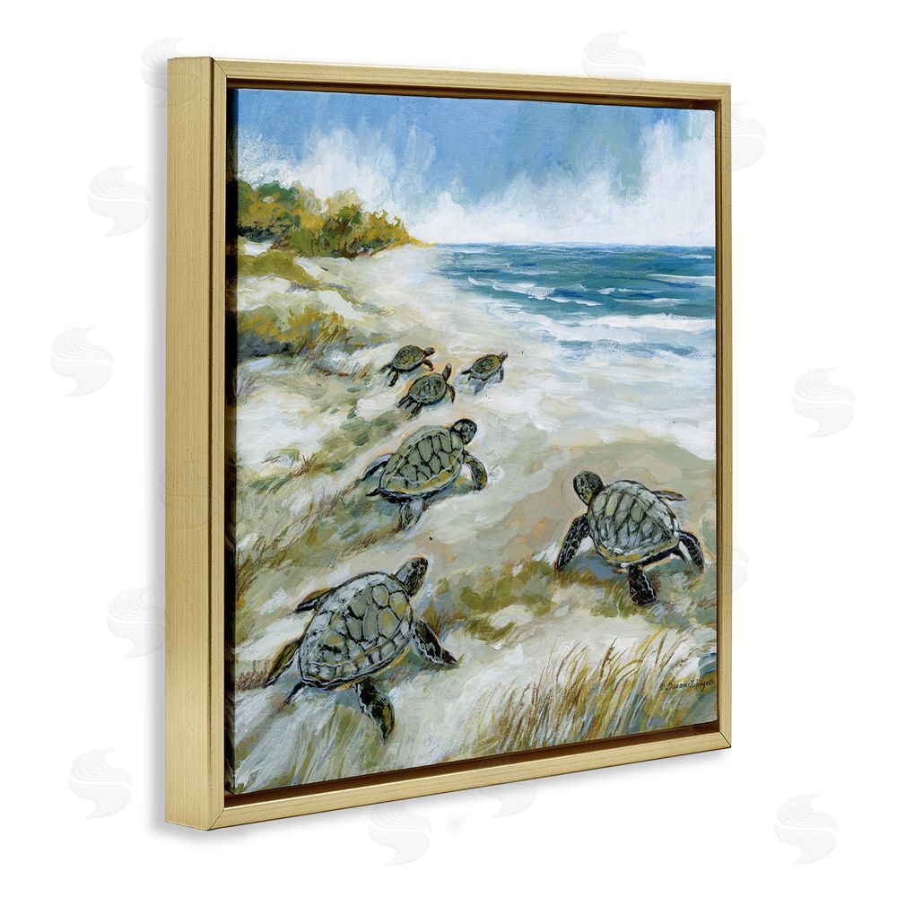 Susan Winget Baby Sea Turtles on Beach Gold Floating Frame Canvas Wall Art Print