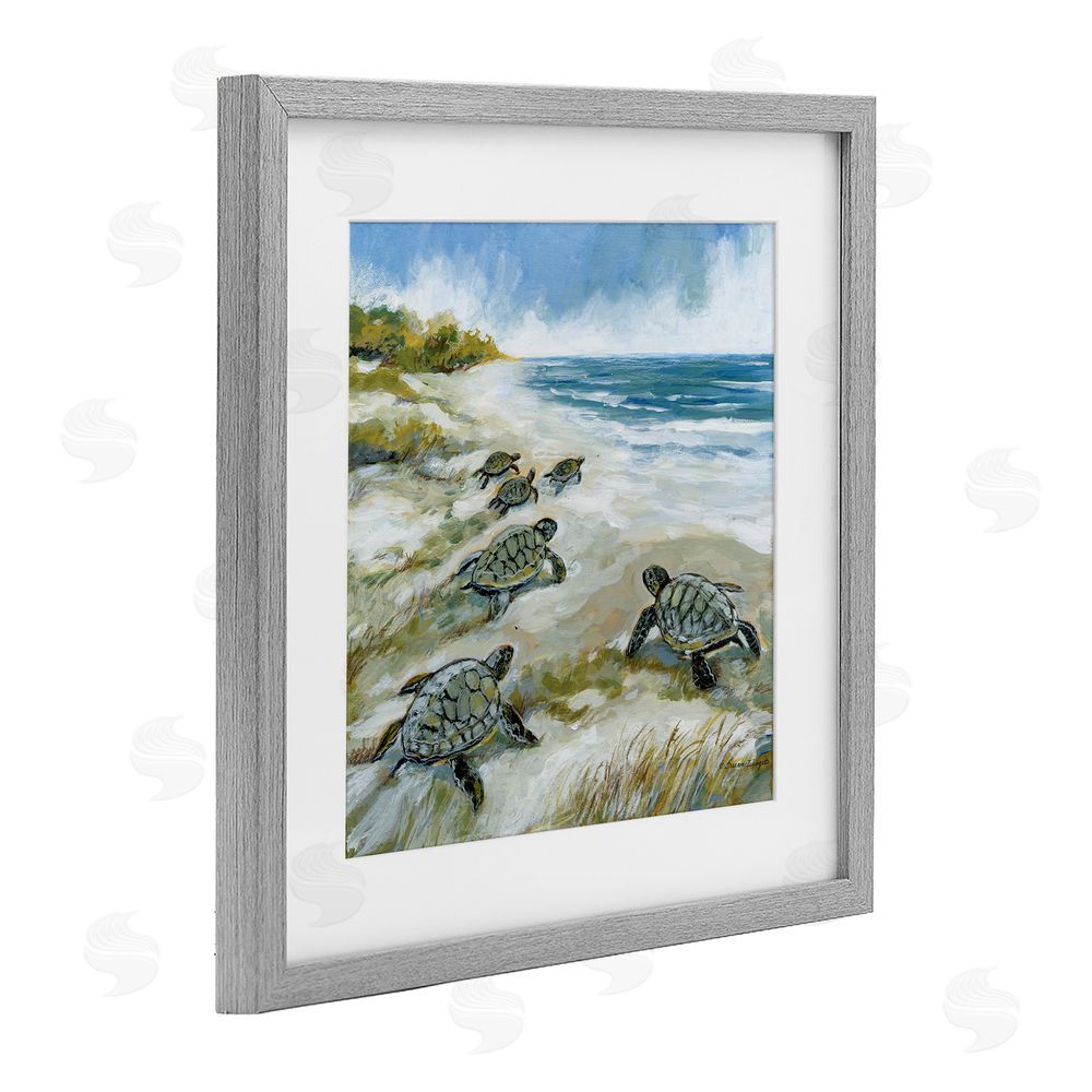 Susan Winget Baby Sea Turtles on Beach Gray Framed Print Under Glass Wall Art