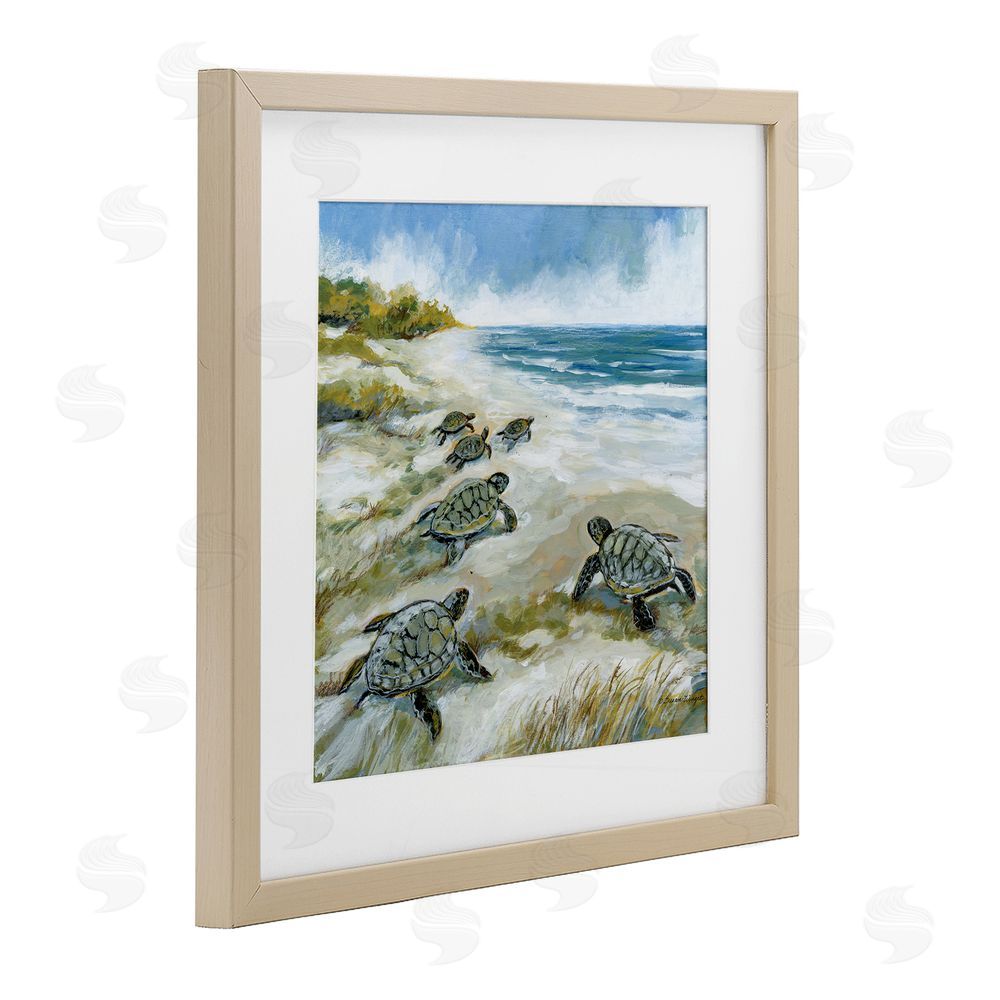 Susan Winget Baby Sea Turtles on Beach Brown Framed Print Under Glass Wall Art