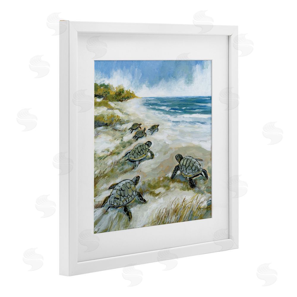 Susan Winget Baby Sea Turtles on Beach White Framed Print Under Glass Wall Art