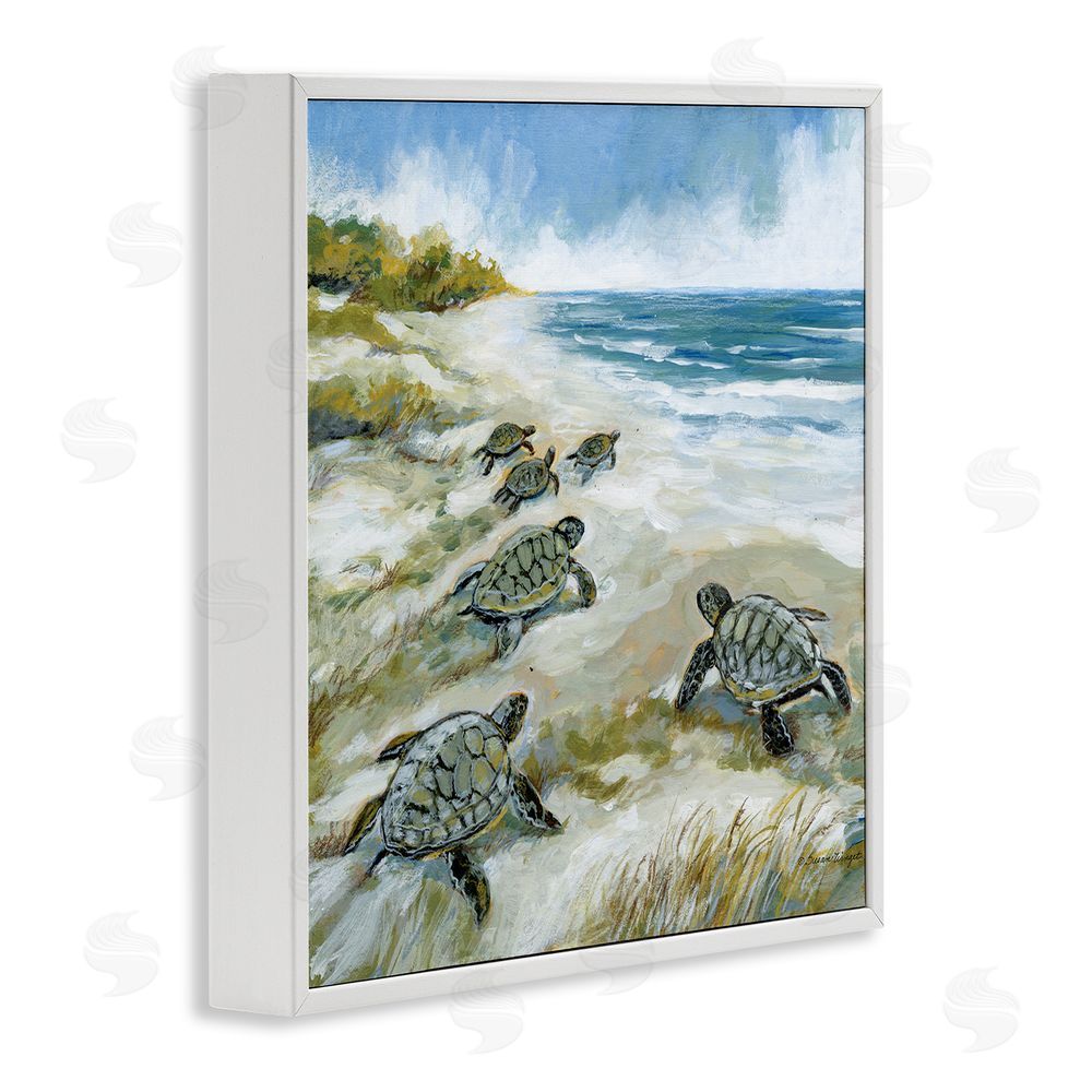 Susan Winget Baby Sea Turtles on Beach White Framed Giclee Wall Art Print