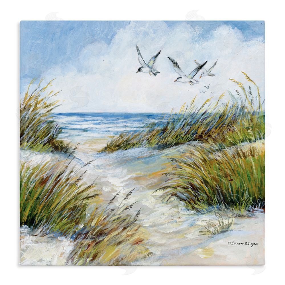 Susan Winget Beach Path Seagulls Overhead Stretched Canvas Wall Art Print
