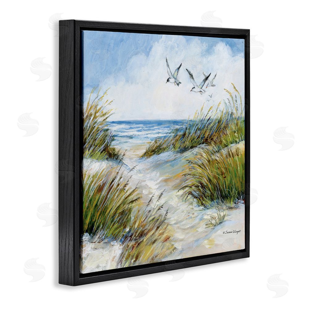 Susan Winget Beach Path Seagulls Overhead Black Floating Frame Canvas Wall Art Print
