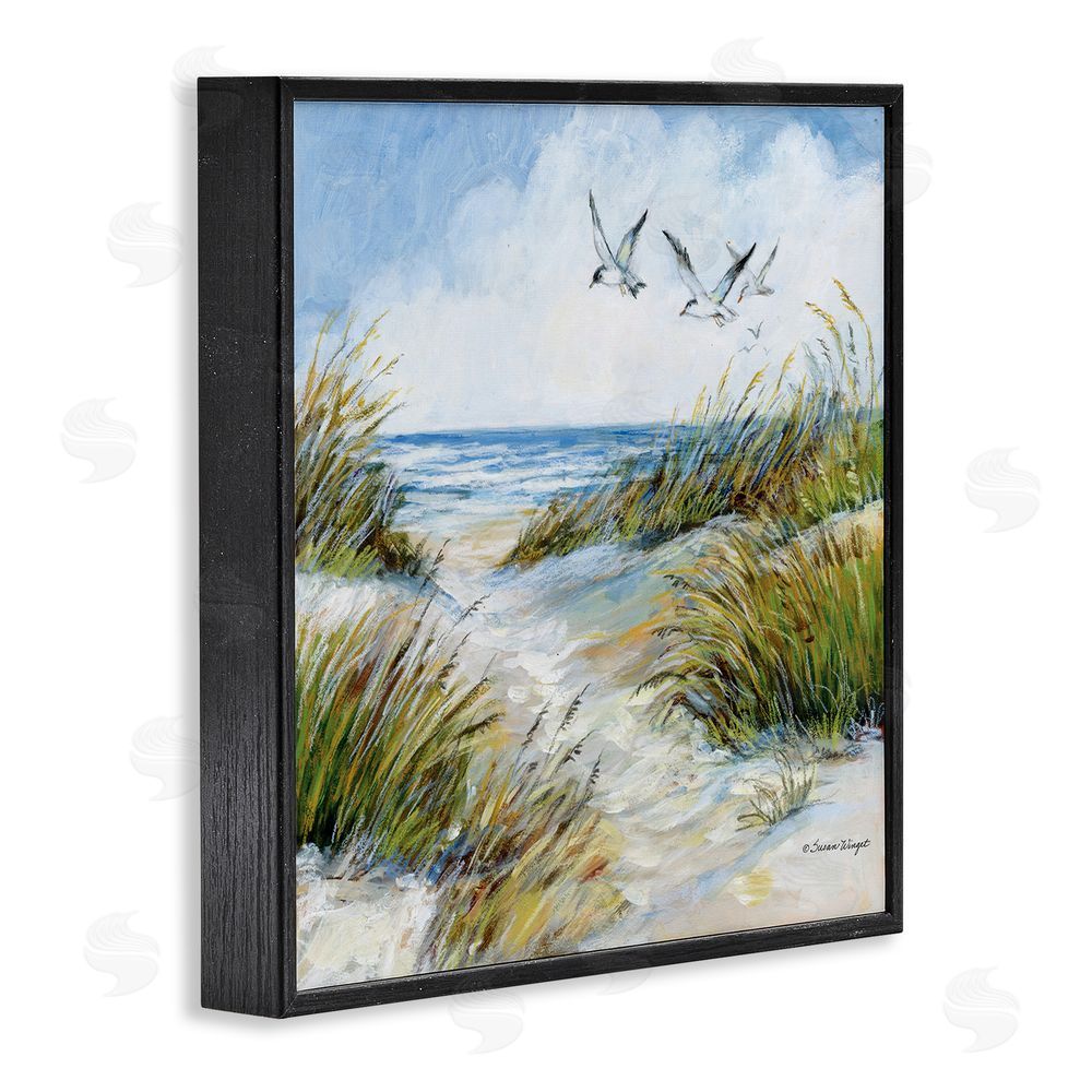 Susan Winget Beach Path Seagulls Overhead Black Framed Giclee Wall Art Print