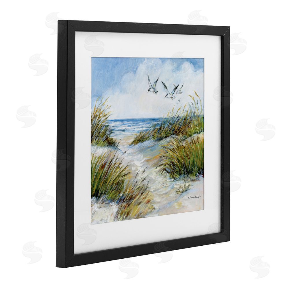Susan Winget Beach Path Seagulls Overhead Black Framed Print Under Glass Wall Art