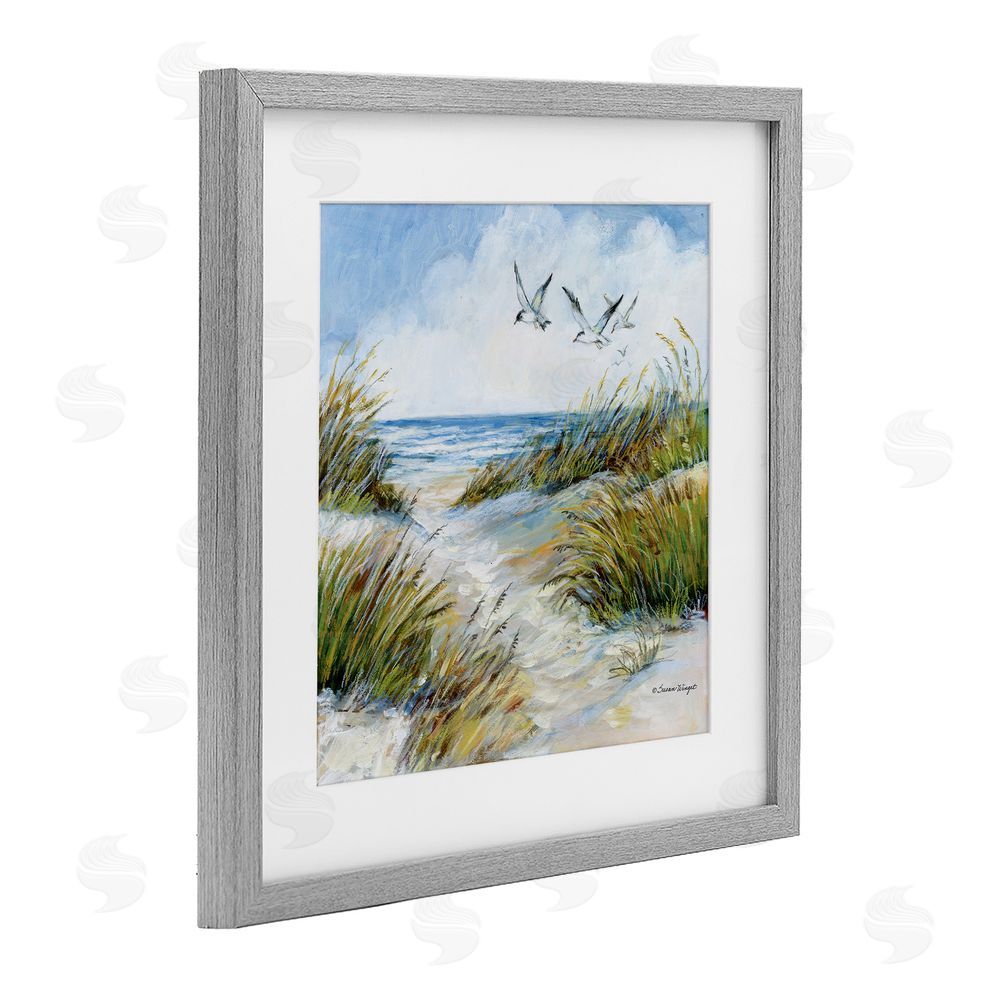 Susan Winget Beach Path Seagulls Overhead Gray Framed Print Under Glass Wall Art