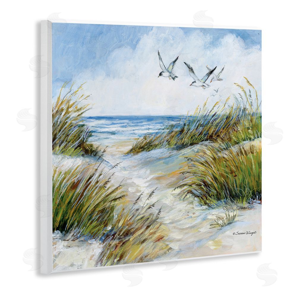 Susan Winget Beach Path Seagulls Overhead Wooden Wall Plaque Art Print