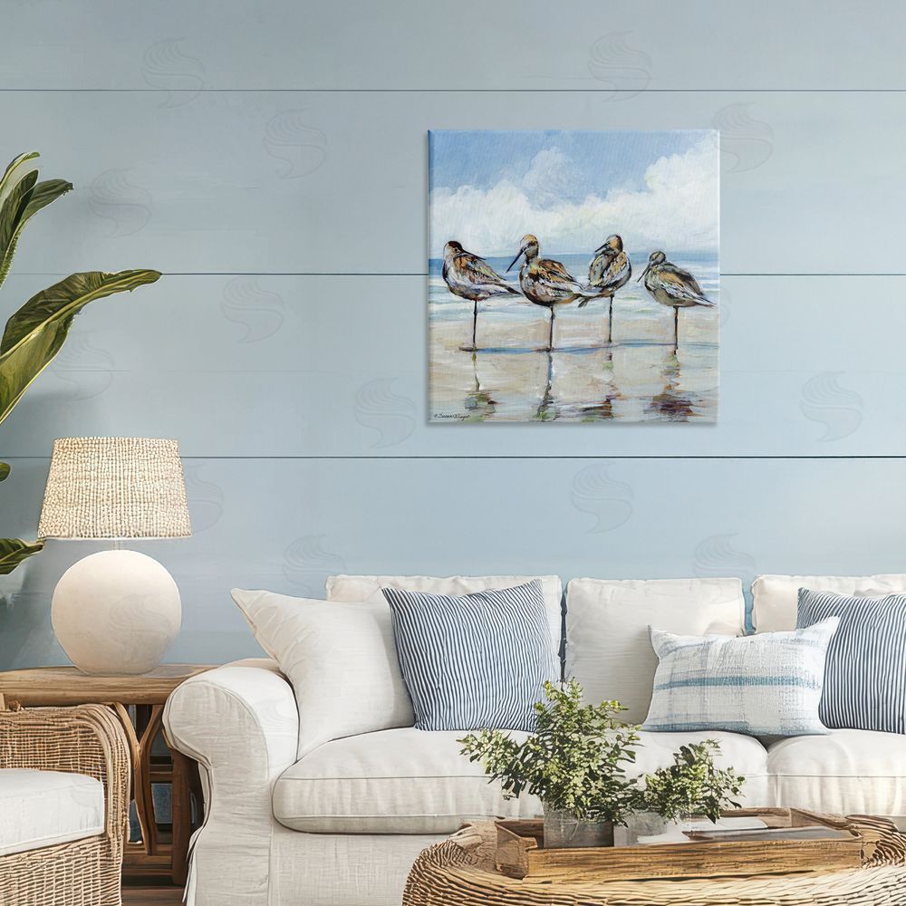 Susan Winget Sandpipers Balancing On Beach Stretched Canvas Wall Art in Room