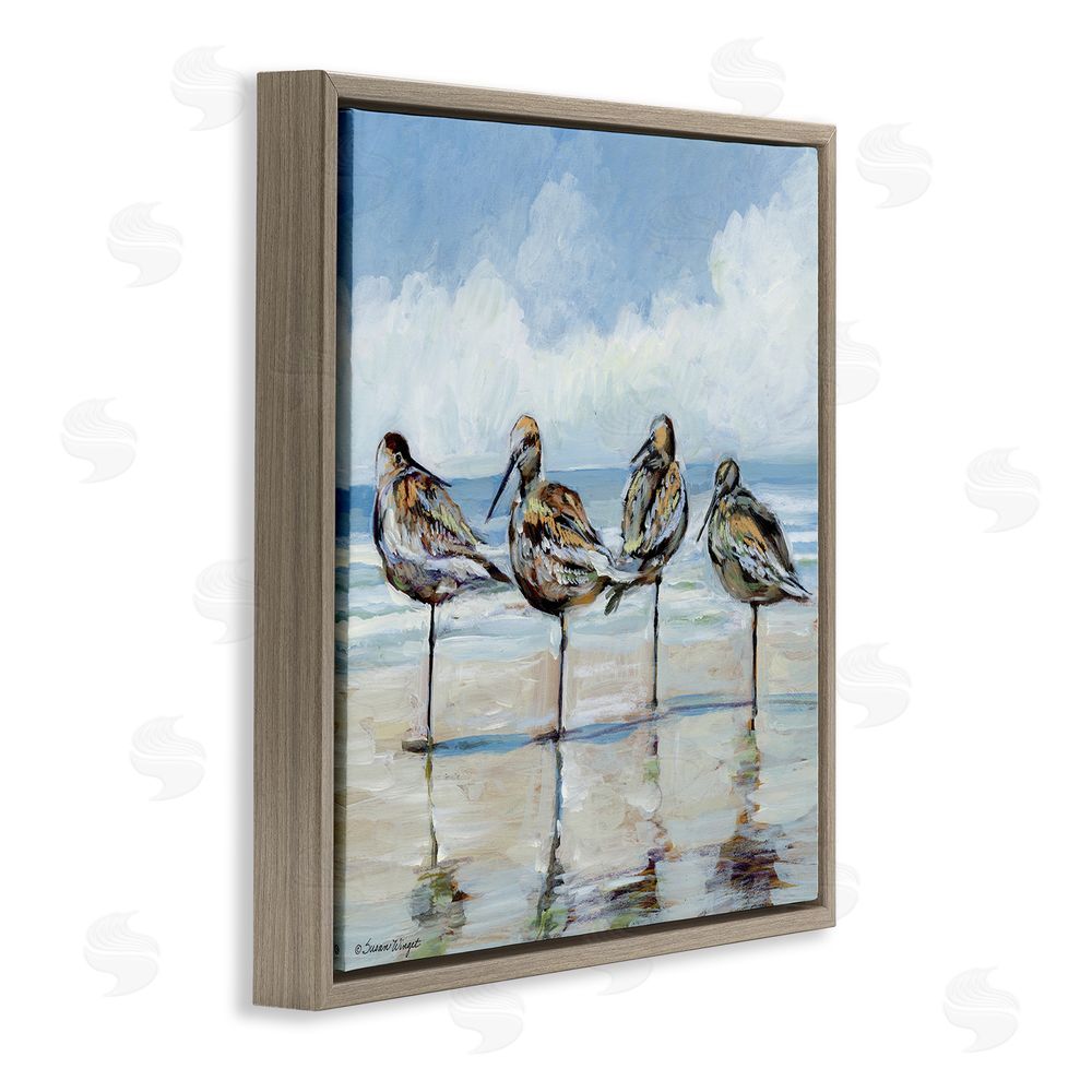 Susan Winget Sandpipers Balancing On Beach Brown Floating Frame Canvas Wall Art Print