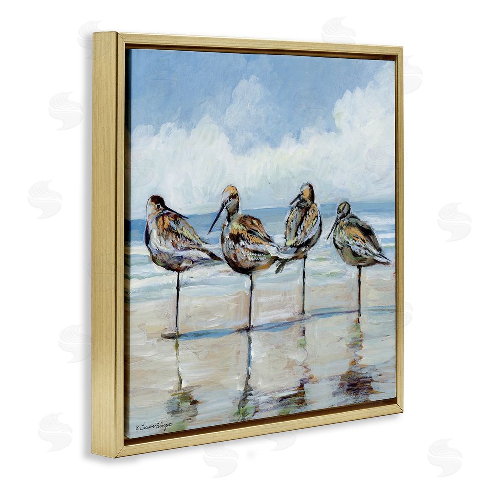 Susan Winget Sandpipers Balancing On Beach Gold Floating Frame Canvas Wall Art Print