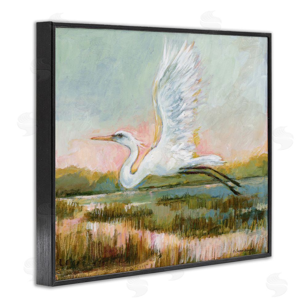 Susan Winget White Heron Flying Black Framed Giclee Wall Art Print