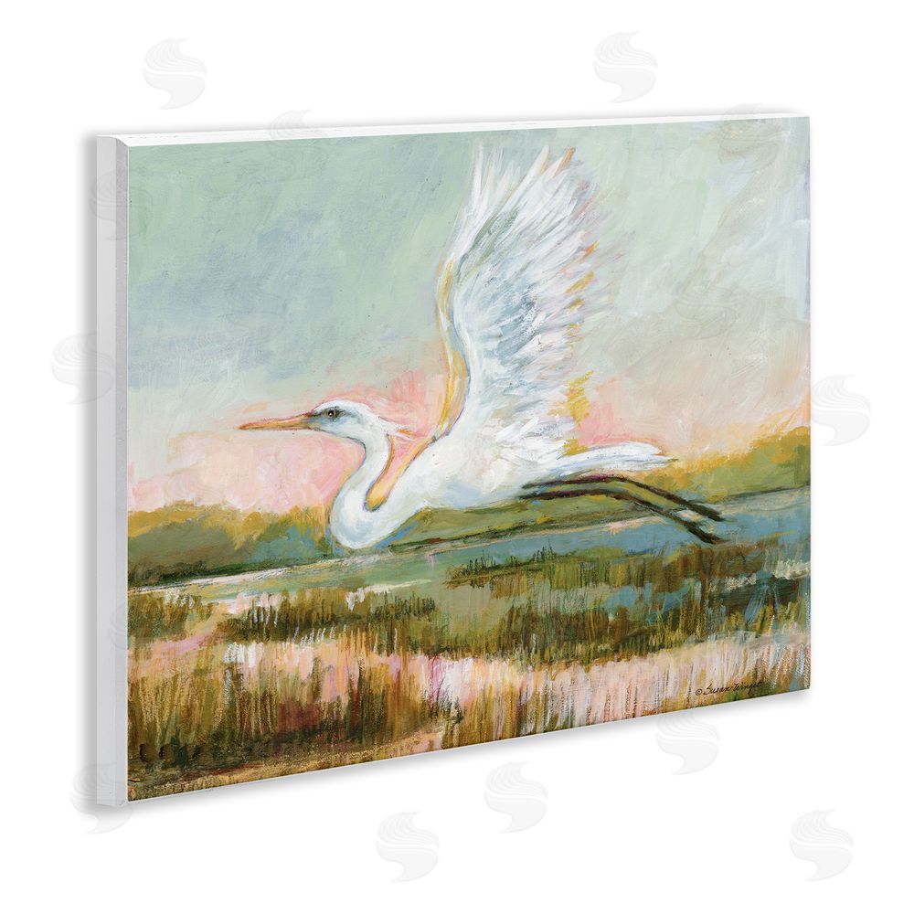 Susan Winget White Heron Flying Wooden Wall Plaque Art Print