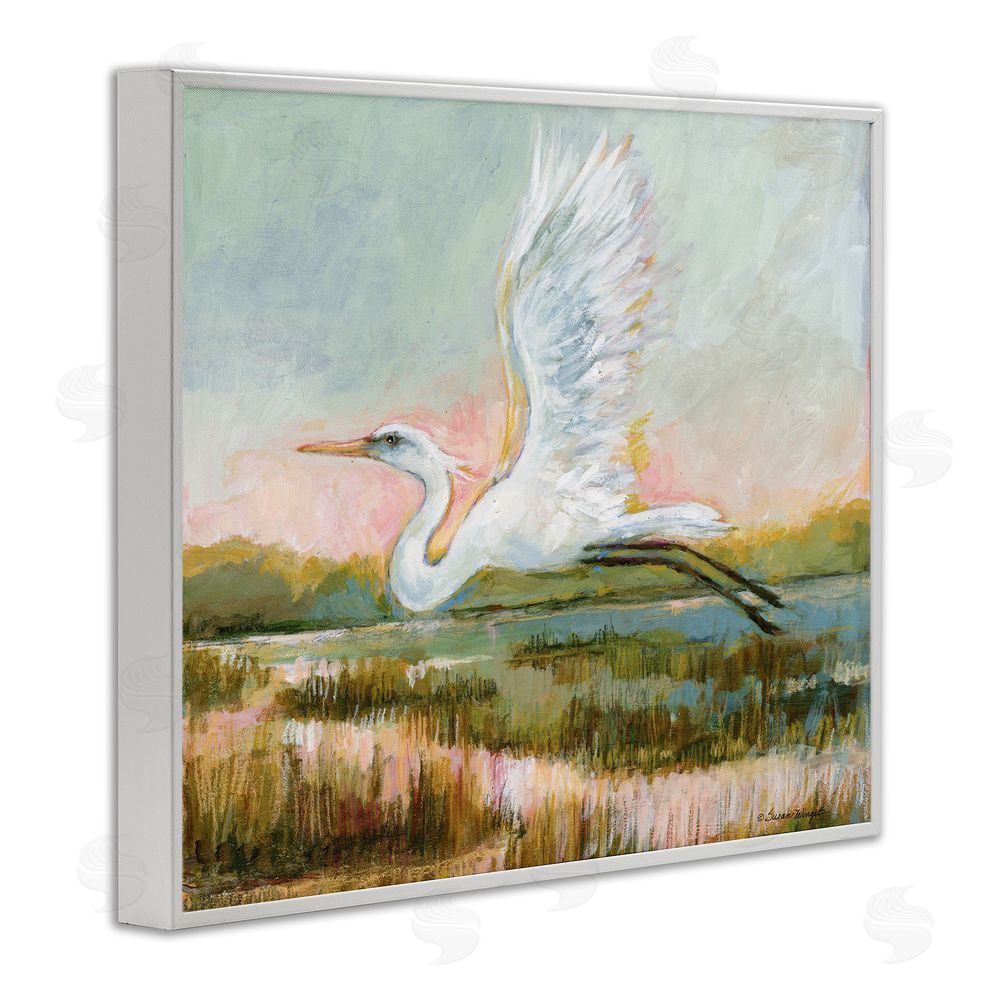 Susan Winget White Heron Flying White Framed Giclee Wall Art Print