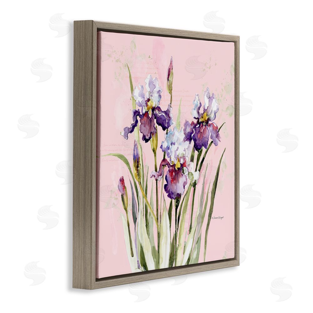 Susan Winget Purple Irises on Pink Brown Floating Frame Canvas Wall Art Print