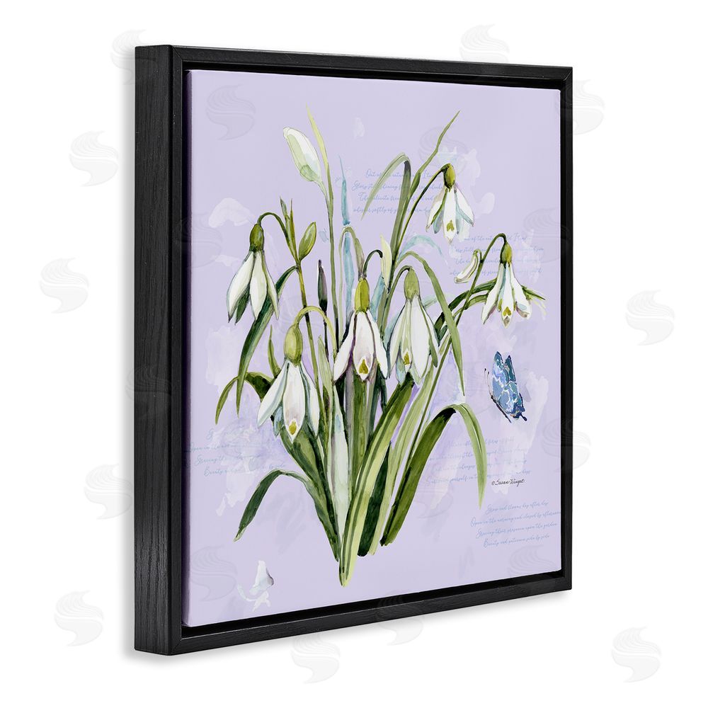 Susan Winget Snowdrops with Vintage Writings Black Floating Frame Canvas Wall Art Print
