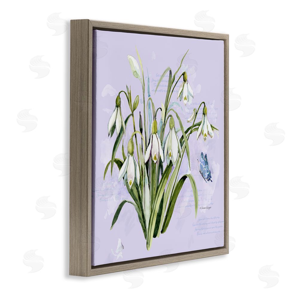 Susan Winget Snowdrops with Vintage Writings Brown Floating Frame Canvas Wall Art Print