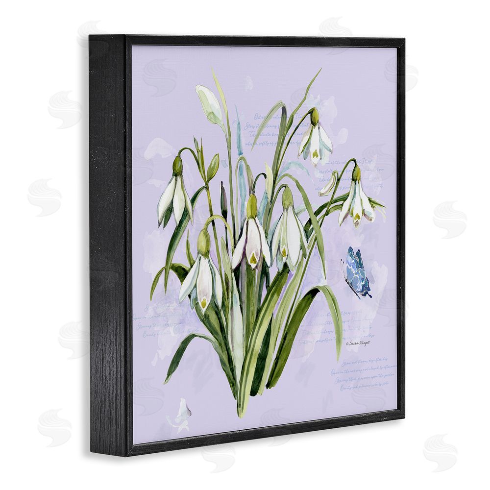 Susan Winget Snowdrops with Vintage Writings Black Framed Giclee Wall Art Print