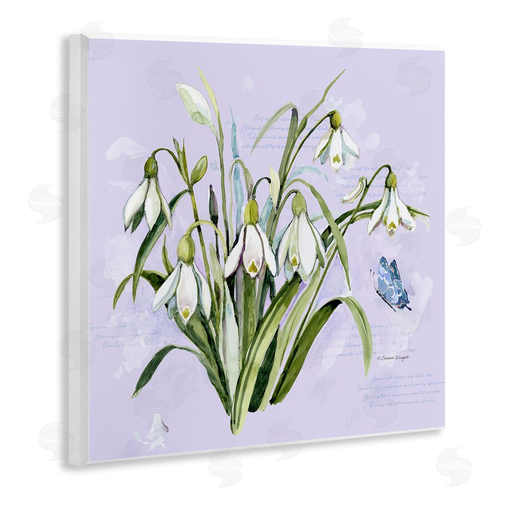 Susan Winget Snowdrops with Vintage Writings Wooden Wall Plaque Art Print