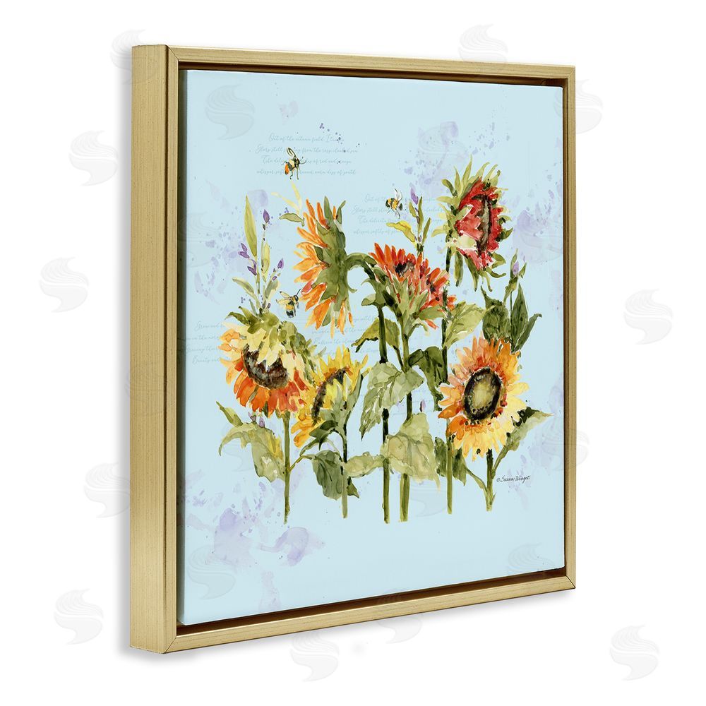 Susan Winget Sunflowers & Bee on Blue Gold Floating Frame Canvas Wall Art Print