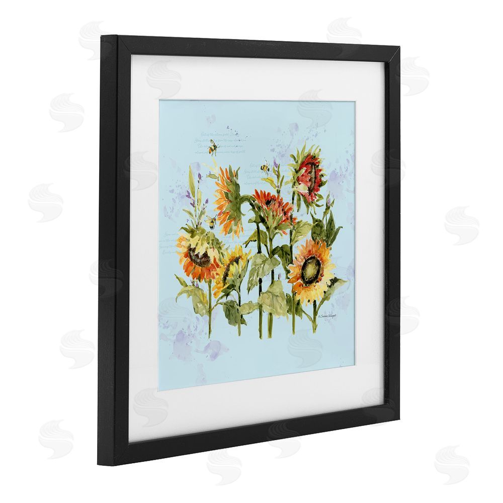 Susan Winget Sunflowers & Bee on Blue Black Framed Print Under Glass Wall Art
