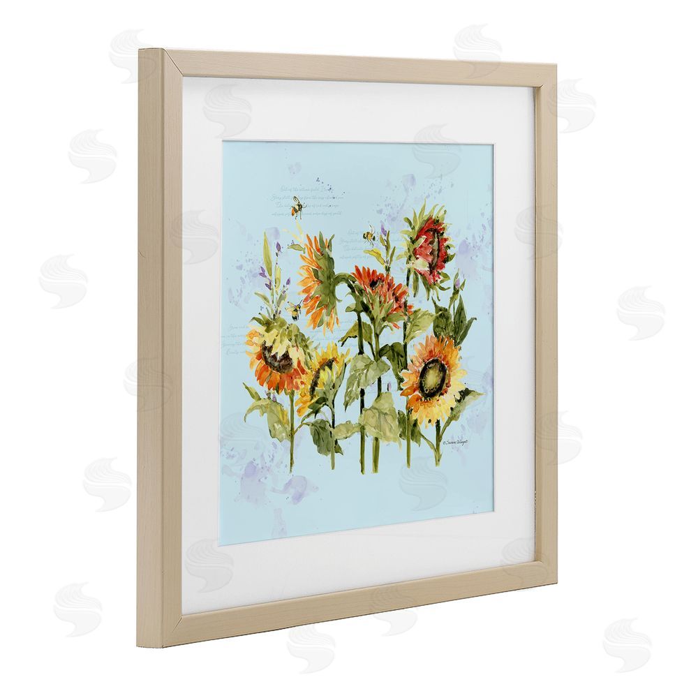 Susan Winget Sunflowers & Bee on Blue Brown Framed Print Under Glass Wall Art