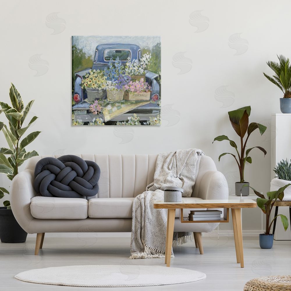 Susan Winget Truck Bed with Flowers Stretched Canvas Wall Art in Room