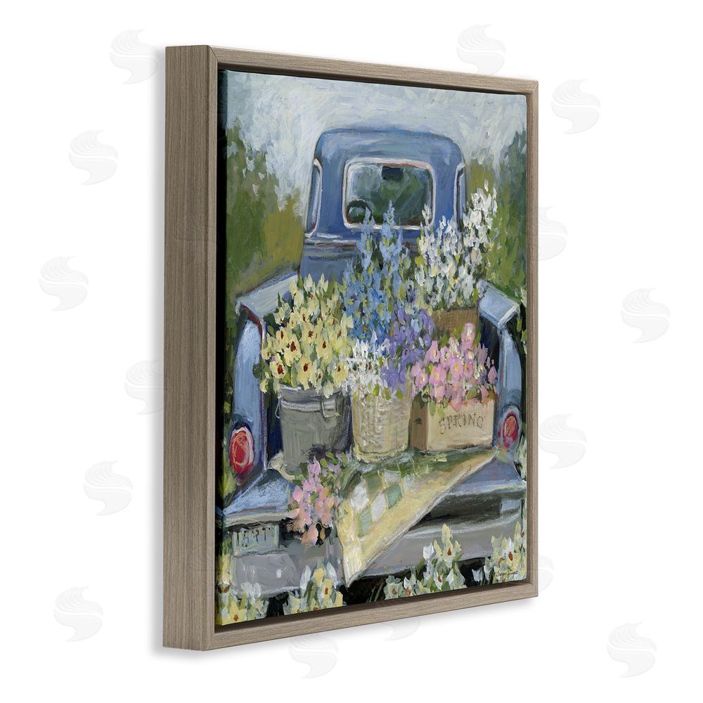 Susan Winget Truck Bed with Flowers Brown Floating Frame Canvas Wall Art Print