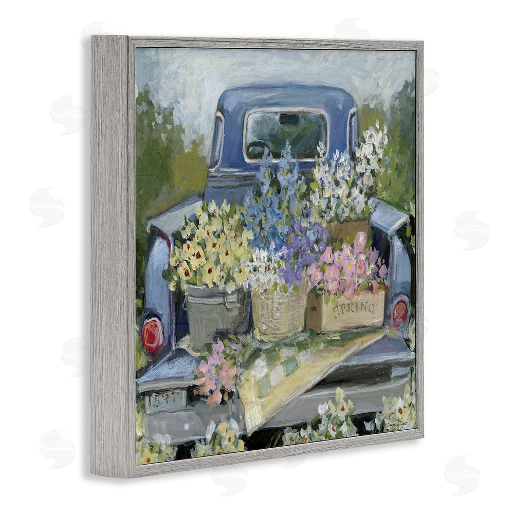 Susan Winget Truck Bed with Flowers Gray Framed Giclee Wall Art Print