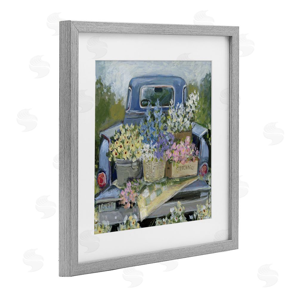 Susan Winget Truck Bed with Flowers Gray Framed Print Under Glass Wall Art
