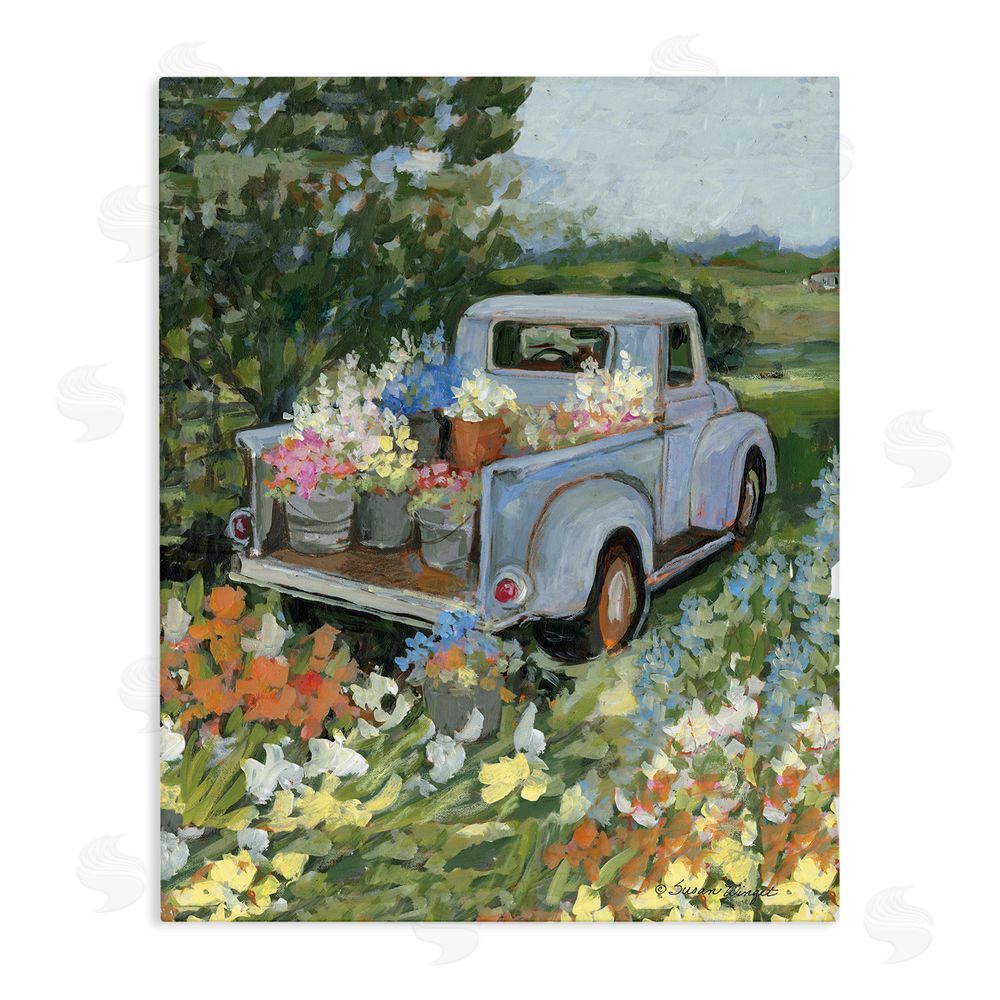 Susan Winget Truckin' Field with Flowers Stretched Canvas Wall Art Print