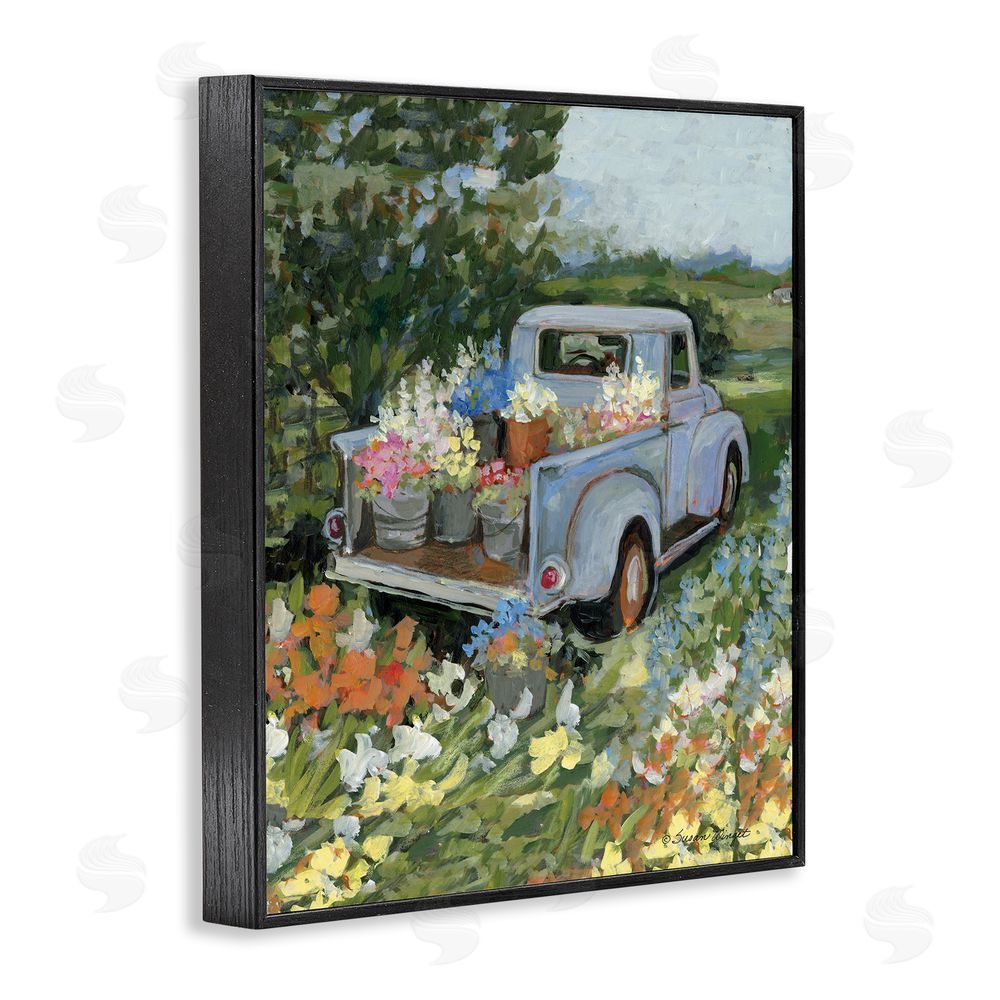 Susan Winget Truckin' Field with Flowers Black Framed Giclee Wall Art Print