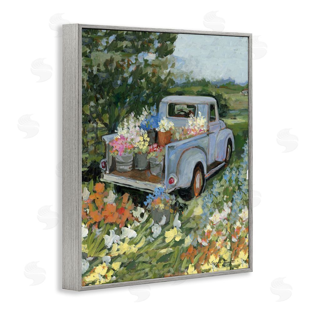 Susan Winget Truckin' Field with Flowers Gray Framed Giclee Wall Art Print