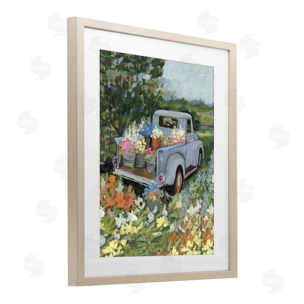Susan Winget Truckin' Field with Flowers Brown Framed Print Under Glass Wall Art