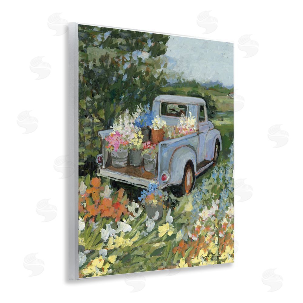 Susan Winget Truckin' Field with Flowers Wooden Wall Plaque Art Print