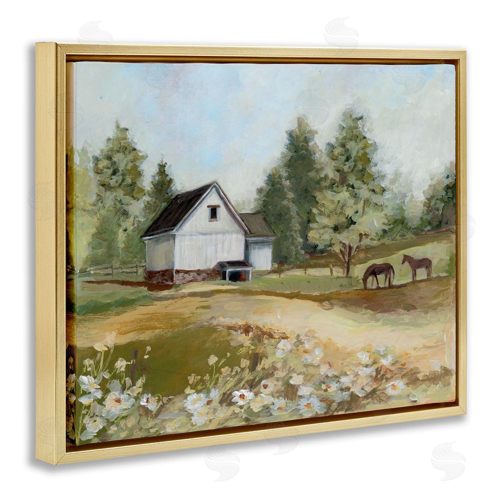 Susan Winget Barn Field Landscape Gold Floating Frame Stretched Canvas Wall Art Print