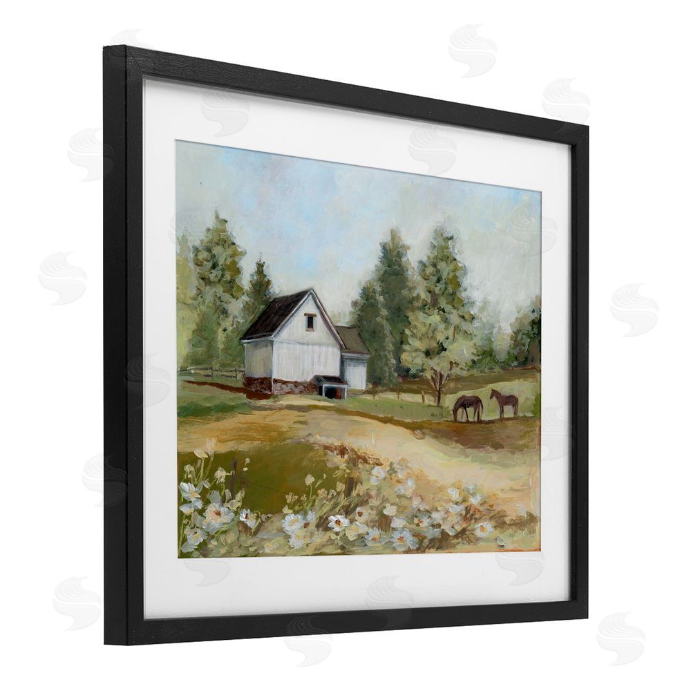 Susan Winget Barn Field Landscape Black Framed Print Under Glass with Matting Wall Art