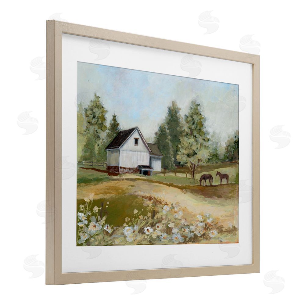 Susan Winget Barn Field Landscape Brown Framed Print Under Glass with Matting Wall Art