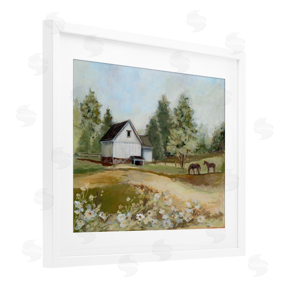 Susan Winget Barn Field Landscape White Framed Print Under Glass with Matting Wall Art