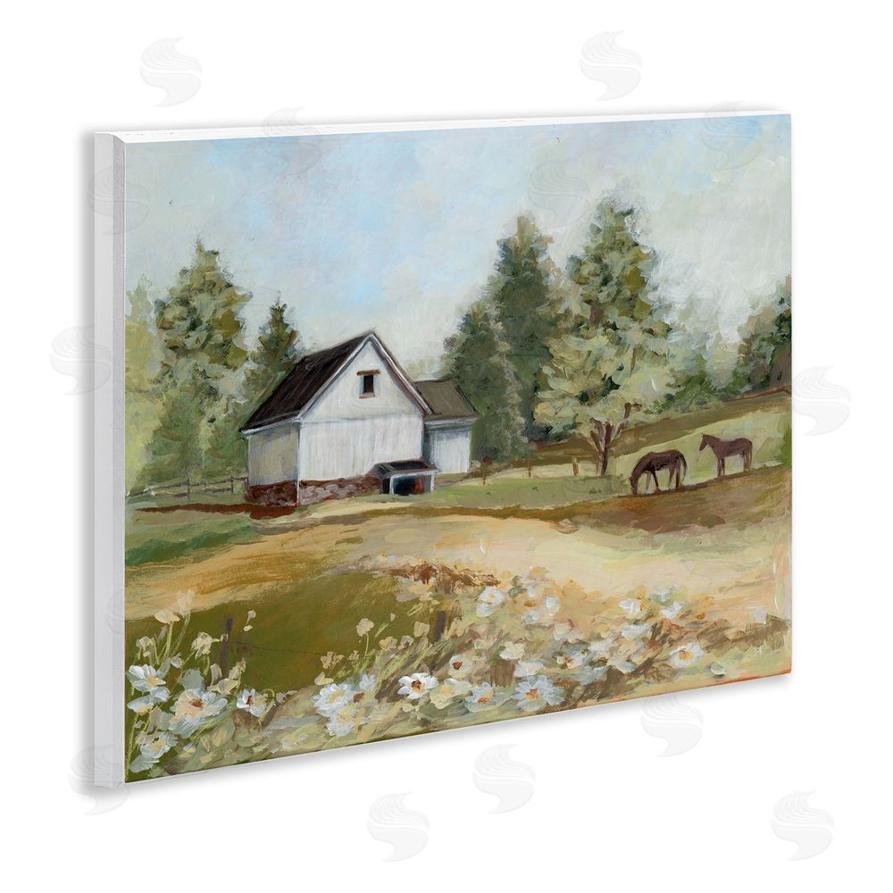 Susan Winget Barn Field Landscape Wall Plaque Art Print with White Foil Wrap