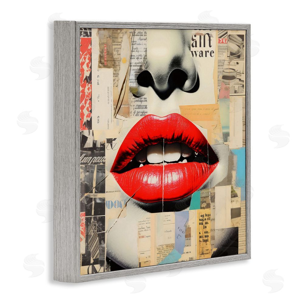 Creative Studio Fashion Collage with Scarlet Lips Gray Framed Giclee Wall Art