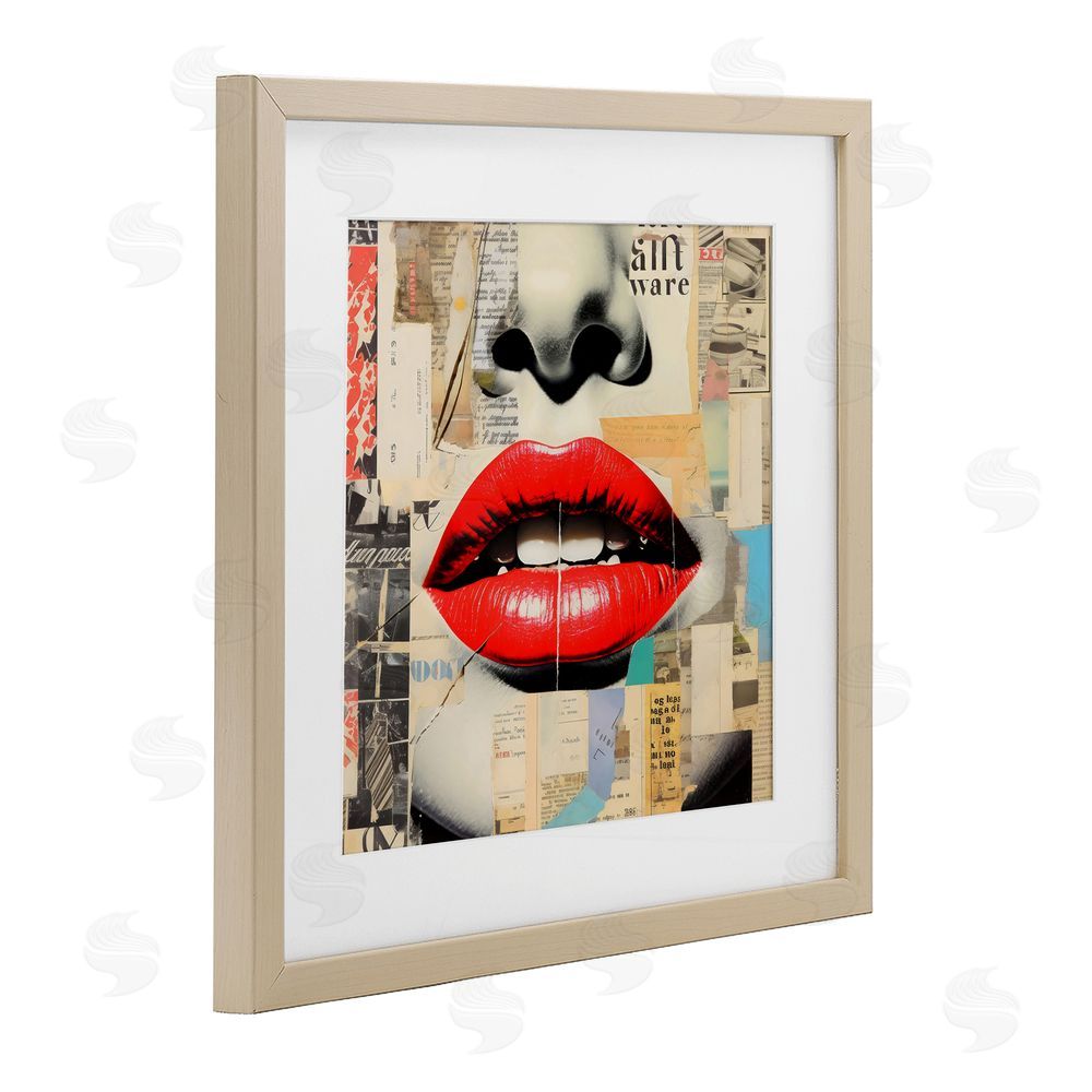 Creative Studio Fashion Collage with Scarlet Lips Brown Framed Print Under Glass Wall Art