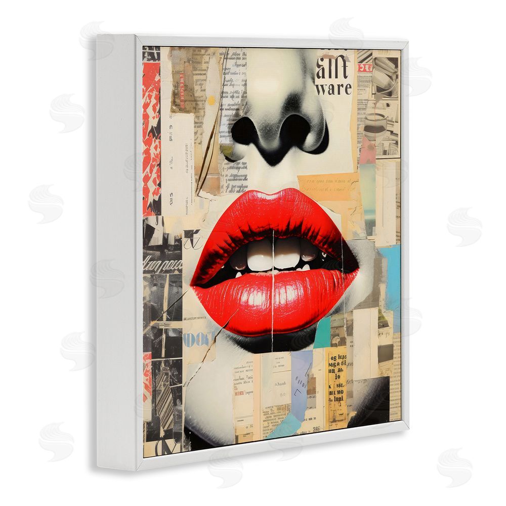 Creative Studio Fashion Collage with Scarlet Lips White Framed Giclee Wall Art