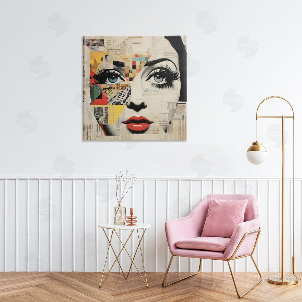 Creative Studio Fashion Collage Pop Portrait Stretched Canvas Wall Art in Room