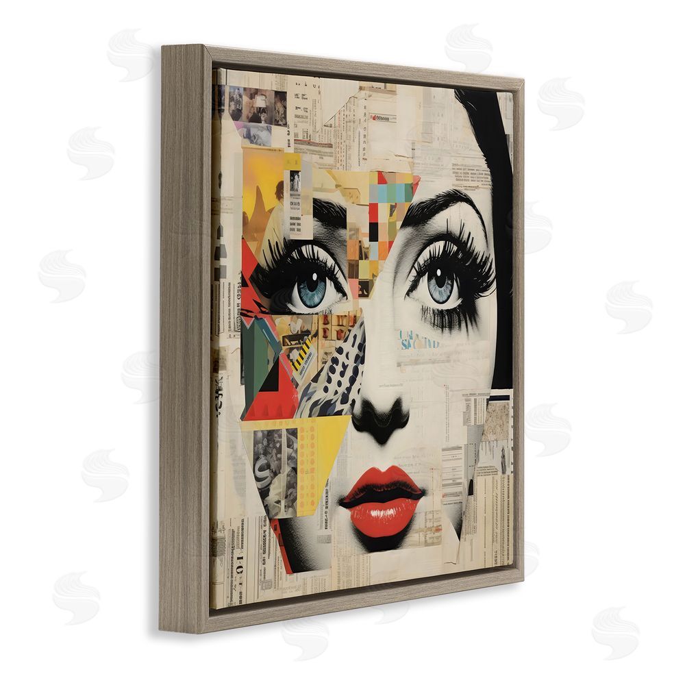 Creative Studio Fashion Collage Pop Portrait Brown Floating Framed Canvas Wall Art