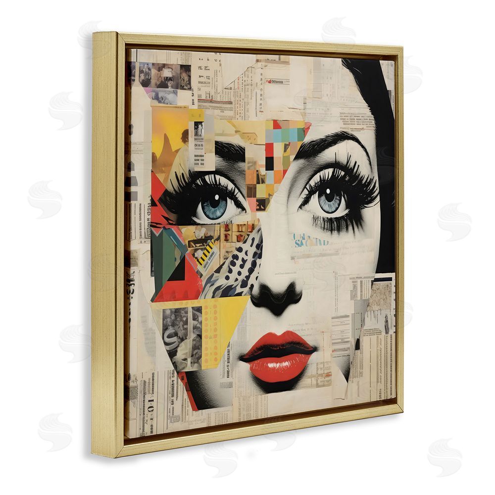 Creative Studio Fashion Collage Pop Portrait Gold Floating Framed Canvas Wall Art